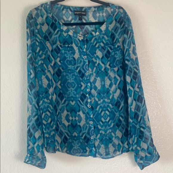 Newport News Blue Buttoned Blouse with Long Sleeves - Picture 1 of 7